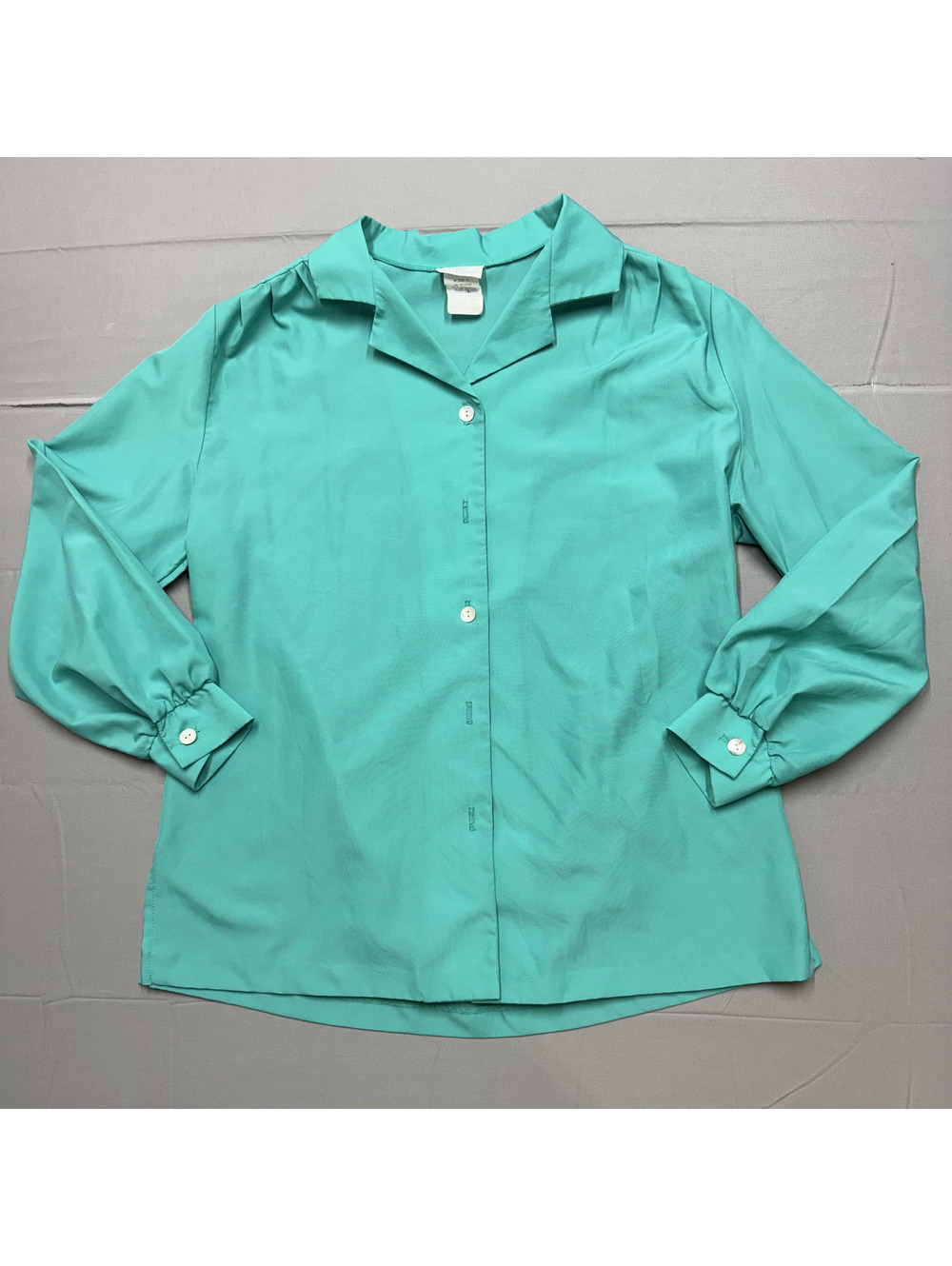 Blair Boutique Womens Vintage Polyester Solid L Jade Green Secretary Blouse